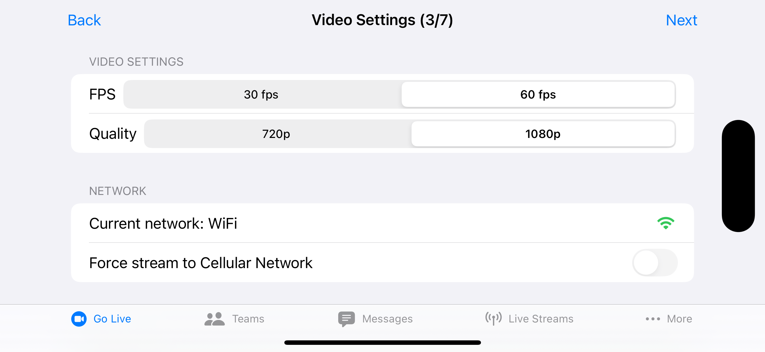 Select Livestream Step